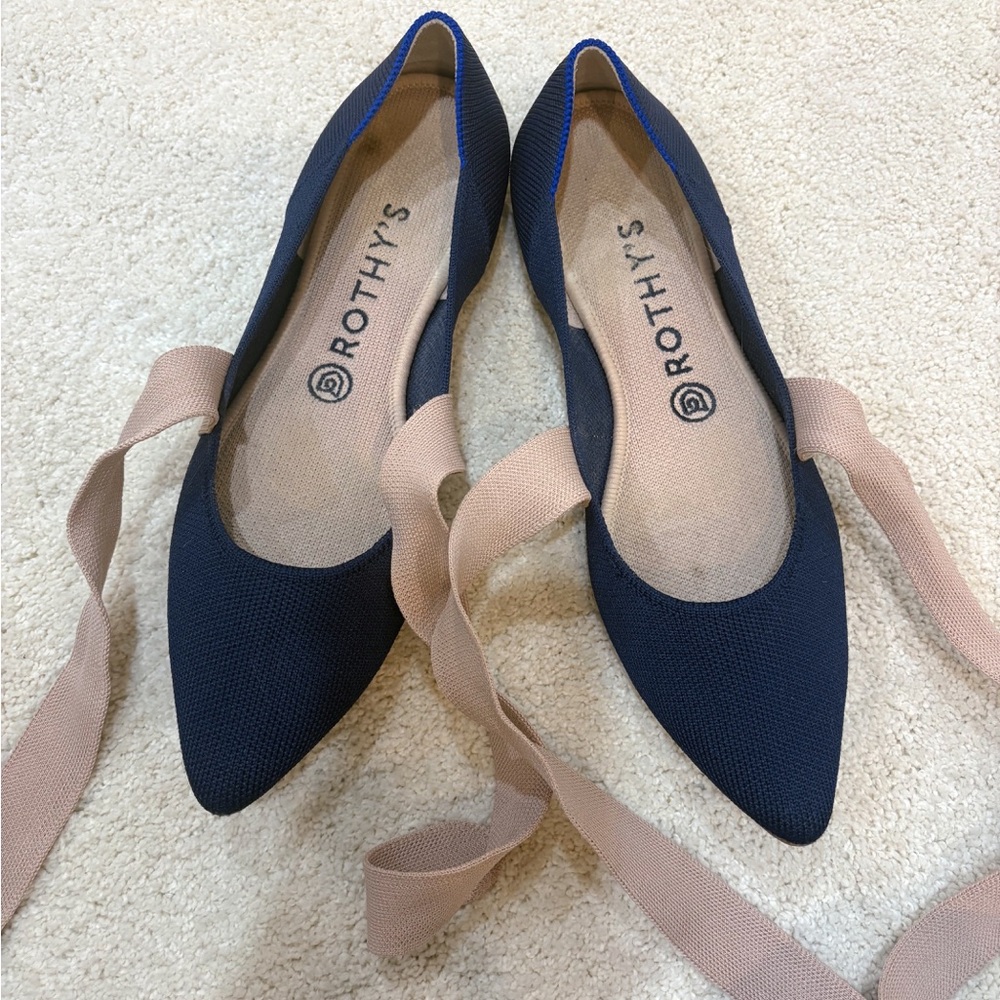 Rothy's The Slip On Mary Jane Knit Bow Women's Blue Ballet Flats Size 9 - Picture 3 of 5